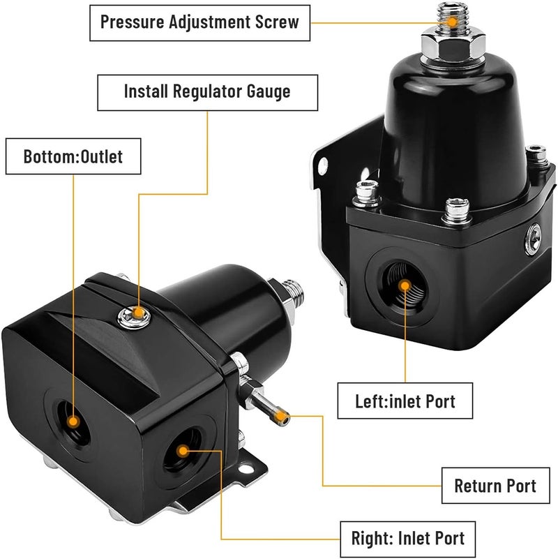 Plobeda EFI Fuel Pressure Regulator Kit with Bypass Return 0-100psi Pressure Gauge AN6-6AN Fuel Line Hose Fitting Connectors Kit Adjustable Universal Aluminum (black) - Image 4